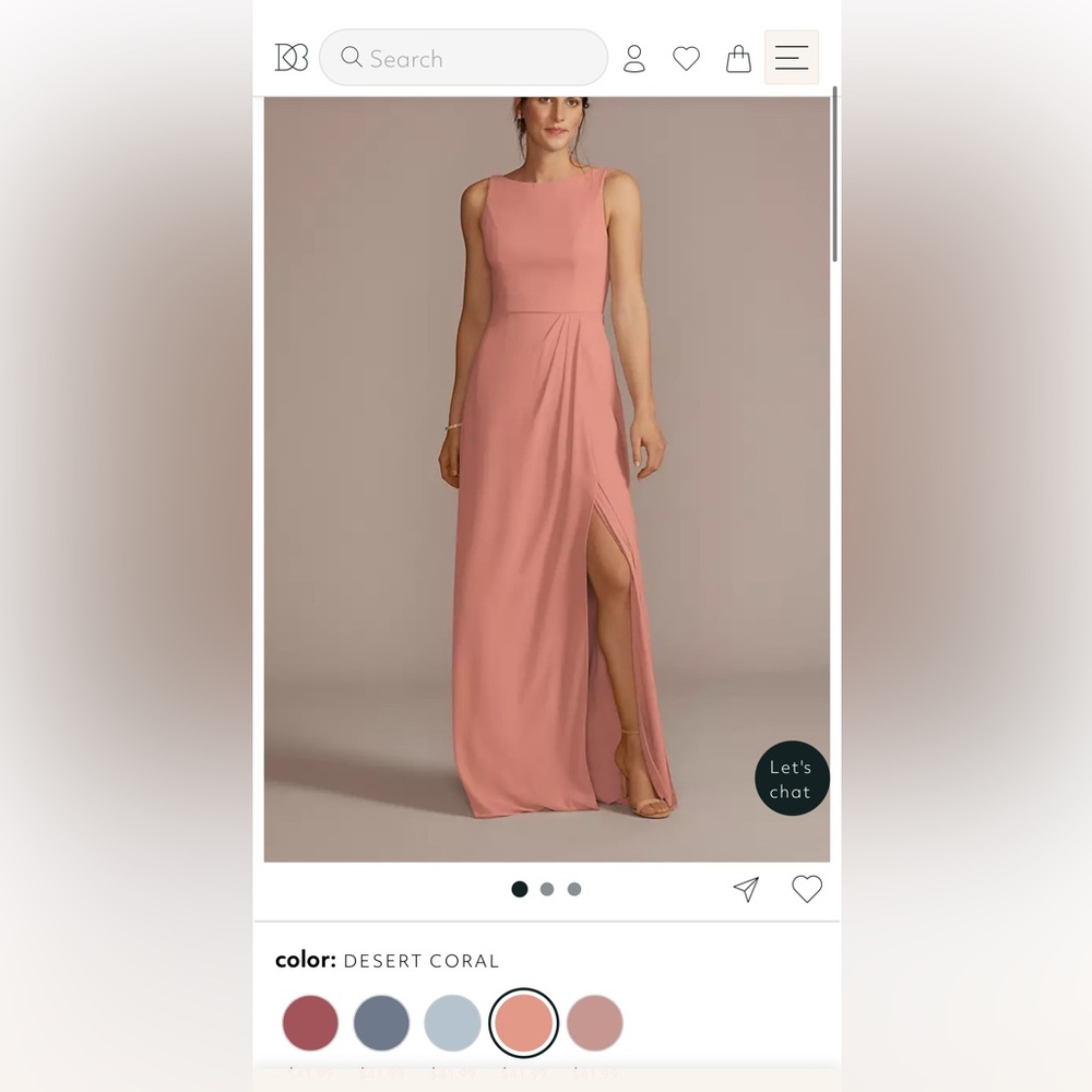 David’s Bridal Chiffon Sleeveless Tie-Back Dress Size 12 Desert Coral